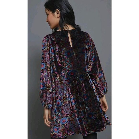 Anthropologie Mona Burnout Velvet Mini Dress Boho Paisley Bohemian Womens Sz XS - Picture 3 of 16